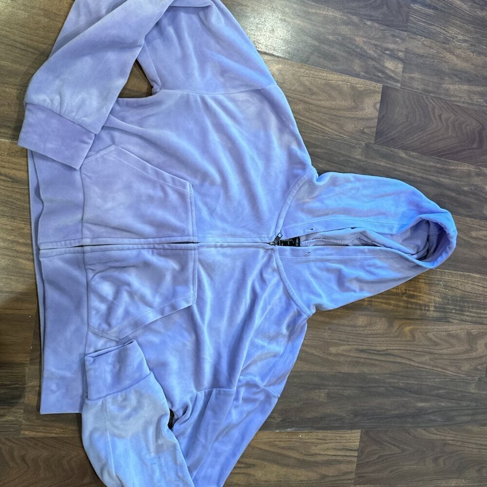 Light blue cropped zip up hoodie velvet - Picture 3 of 8